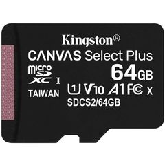 KINGSTON SDCS2/64GBSP CANVAS SELECT PLUS 64GB MICRO SDXC 100R A1 C10 SINGLE PACK