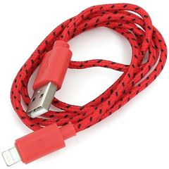 OMEGA OUFBIPCR FABRIC BRADED LIGHTNING TO USB CABLE 1M RED