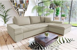 Γωνιακός καναπές - κρεβάτι Koba αναστρέψιμος με αποθηκευτικό χώρο, 274x182x83cm, Μπεζ - PL4928