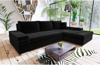 Γωνιακός καναπές - κρεβάτι Koba αναστρέψιμος με αποθηκευτικό χώρο, 274x182x83, Μαύρο - PL5180