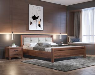 Κρεβάτι Υπέρδιπλο Επενδυμένο Ν16Δ με Ύφασμα Καρυδί για Στρώμα 160x200cm