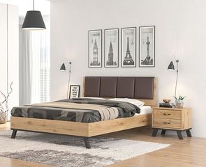 Κρεβάτι Υπέρδιπλο για στρώμα 160x200 Nο69 Καφέ Τεχνόδερμα Μελί