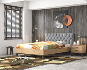 Κρεβάτι Υπέρδιπλο Επενδυμένο με Ύφασμα Νο76 Μελί για Στρώμα 160x200cm