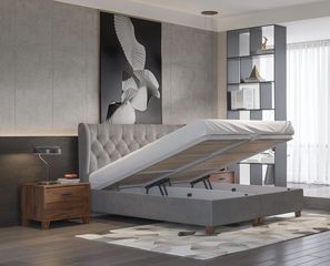 Κρεβάτι Υπέρδιπλο Ντυμένο Νο87 Για Στρώμα 160x200cm Με Αποθηκευτικό Χώρο Και Επιλογή Υφάσματος