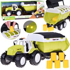 Moving tractor with trailer with sound effects + straw bales ZA4994
