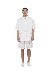 NÉ EN AOÛT Oversized Linen Blend Shorts With Embroidery ''Palm Trees'' in Off White