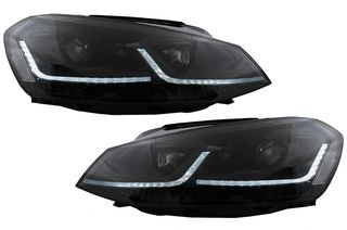 Ζευγάρι μπροστινά LED φανάρια VW Golf 7  2012-2017 look G7.5 total black edition τρεχούμενο φλας 