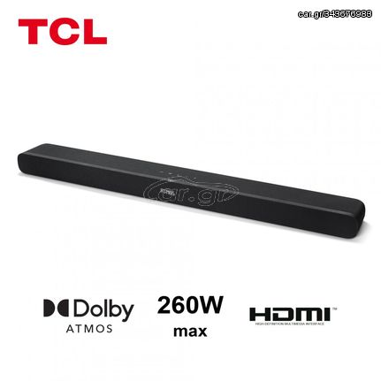 TCL TS8111-EU Soundbar 2.1 με ισχύ 260W (RMS) και ενσωματωμένα subwoofer-Dolby Atmos - AUX, Bluetooth, HDMI, HDMI (ARC), Optica