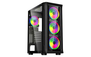 Spacer SPCS-GC-SHIELD Gaming Midi Tower Κουτί Υπολογιστή με Πλαϊνό Παράθυρο και RGB Φωτισμό, Μαύρο