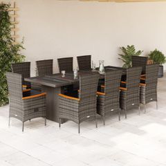 vidaXL Σετ Τραπεζαρίας Κήπου 11 Τεμαχίων Γκρι Συνθ. Ρατάν με Μαξιλάρια