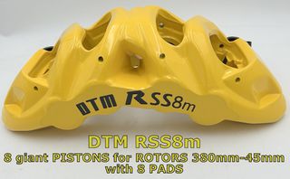 DTM RSS8m MONOBLOCK /  YELLOW DTM 8 BIG PISTONS CALIPERS FOR DISKS 380mm-450mm NEED 8 PADS minimum WHEEL 20''.-24''