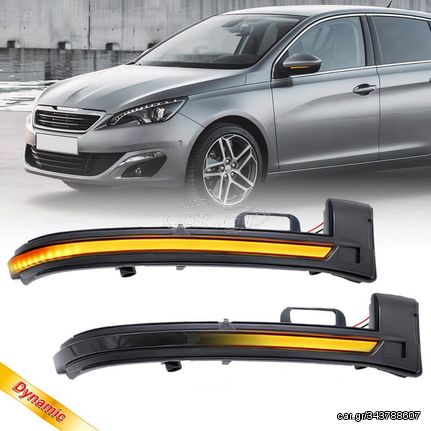 Φλας Καθρέπτη Για Peugeot 308 13-17 Dynamic Led Canbus Μαύρο 2 Τεμάχια