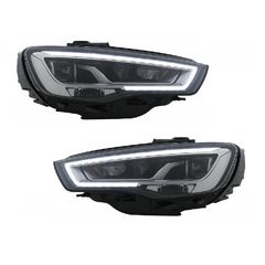 Μπροστινά Φανάρια Set Για Audi A3 8V 12-16 DRL Full Led & Led Signal Μαύρα  Με Μοτέρ Carner