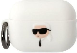Karl Lagerfeld Karl Head 3D Silicone Case Θήκη Σιλικόνης για Apple AirPods Pro 2 με Γάντζο White