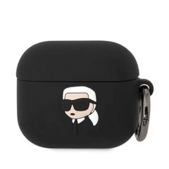 Karl Lagerfeld Karl Head 3D Silicone Case Θήκη Σιλικόνης για Apple AirPods 3 με Γάντζο Black