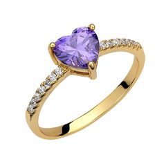 Δαχτυλίδι Μονόπετρο Καρδιά Σε Ασήμι 925 Με Χρύσωμα Κ18 Και Λιλά Πέτρα Ζιργκόν / PRINCE SILVERO / 3A-RG222-3A