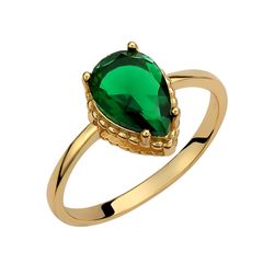 Δαχτυλίδι Δάκρυ Σε Ασήμι 925 Με Χρύσωμα Κ18 Και Πράσινη Πέτρα Ζιργκόν / PRINCE SILVERO / 3A-RG538-3E