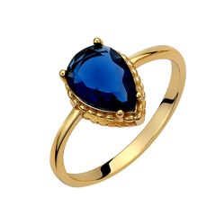 Δαχτυλίδι Δάκρυ Σε Ασήμι 925 Με Χρύσωμα Κ18 Και Σκούρη Μπλέ Πέτρα Ζιργκόν / PRINCE SILVERO / 3A-RG538-3M