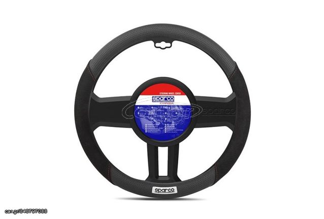 Κάλυμμα Τιμονιού Sparco Suede κόκκινη ραφή 37-38cm SPC1112BK
