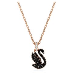 Γυναικείο Κολιέ swarovski Swan ΜΙκρός Μάυρος Κύκνος σε ροζ χρυσό 5678046