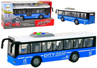 Battery Powered Bus Lights Sounds Friction Drive Blue 1:16