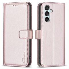 Θήκη Samsung Galaxy M15 5G BINFEN COLOR Leather Wallet series 12 με βάση στήριξης, υποδοχές καρτών και μαγνητικό κούμπωμα ροζ χρυσό