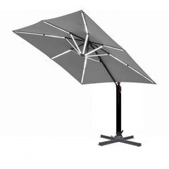 Επαγγελματική ομπρέλα δαπέδου ΤΗΛΕΣΚΟΠΙΚΗ αλουμινίου 300x300cm βαρέως τύπου με Led φωτισμό  ΣΕ ΓΚΡΙ