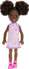 Mattel Barbie: Chelsea with Purple Floral Dress, Space Buns  Brown Eyes (Dark Skin) Doll (HXM96)