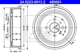 Ταμπούρο OPEL ASTRA 1995 - 1998 ( F ) ATE 24.0223-0013.2