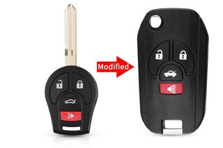 Μετατροπή Flip Σε Νέο Κέλυφος Κλειδιού Για Nissan Sylphy-Cube-Juke-Rogue-Micra-Qashqai-Altima-Maxima-Sentra-Versa Με Λάμα NSN14 & 3 Κουμπιά-Panic