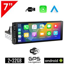 Android 2+32GB οθόνη αφής 7" ιντσών 16:9 με Ελληνικό GPS πλοηγό, Android Auto και Apple Carplay (Bluetooth USB widescreen WI-FI Youtube ηχοσύστημα Playstore 1 DIN MP3 ραδιόφωνο 4x60W 1DIN κάμερα