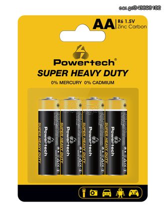 POWERTECH μπαταρίες Zinc Carbon Super Heavy Duty PT-1219, AA, 1.5V, 4τμχ