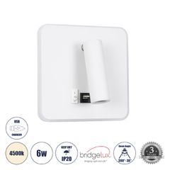 GLOBOSTAR® LADY-S 60943 Μοντέρνο Φωτιστικό Τοίχου - Απλίκα Ξενοδοχείου Reading Light με Φορτιστή USB 3A LED 6W 600lm 36° & 360° AC 220-240V IP20 Φυσικό Λευκό 4500K - Bridgelux COB Chip & TÜV SÜD Drive