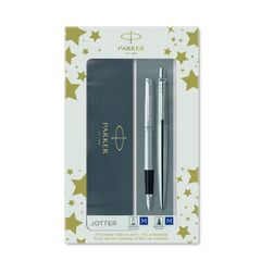 Σετ κασετίνα δώρου Parker Πένα & Στυλό Jotter Core Duo Stainless Steel CT (FP+BP)