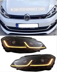 ΦΑΝΑΡΙΑ ΕΜΠΡΟΣ LED Black Headlights VW Golf 7 VII (2012-2017) Black Facelift G7.5 Design with Sequential Dynamic Turning Lights