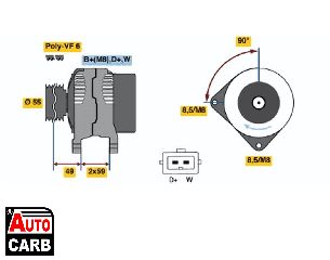 Δυναμό BOSCH 0123320038 για SEAT INCA 1995-2003, SEAT TOLEDO 1991-1999, VW CADDY 1995-2015