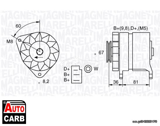 Δυναμό MAGNETI MARELLI 054022384010 για RENAULT 16 1965-1980, RENAULT 17 1972-1980, ROVER MONTEGO 1984-1995