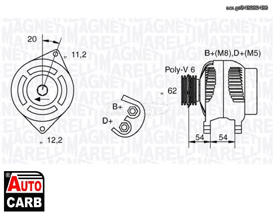 Δυναμό MAGNETI MARELLI 063321860010 για FIAT DOBLO 2000-, FIAT IDEA 2003-, FIAT MAREA 1996-2007