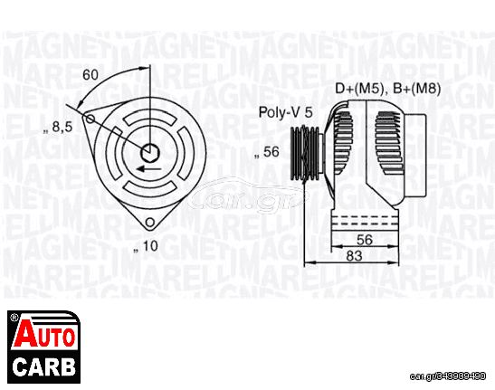 Δυναμό MAGNETI MARELLI 063341740010 για PEUGEOT 306 1993-2003, PEUGEOT PARTNER 1996-2015