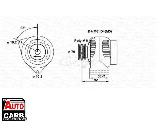 Δυναμό MAGNETI MARELLI 943356576010 για PEUGEOT 806 1994-2002, PEUGEOT EXPERT 1995-2008, PEUGEOT PARTNER 1996-2015