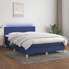 Κρεβάτι Boxspring με Στρώμα & LED Μπλε 140x190 εκ. Υφασμάτινο