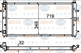 Ψυγείο, ψύξη κινητήρα HELLA 8MK376714481 Volkswagen Transporter T4 Bus 2400cc D Syncro 78ps 1992-1998 (701121253D,701121253E,701121253F,701121253K)