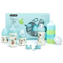 Suavinex Welcome Baby Σετ 7τμχ Πλαστικά Μπιμπερό, Θηλή Σιλικόνης, Θήκη Δόσεων Γάλακτος Γαλάζιο