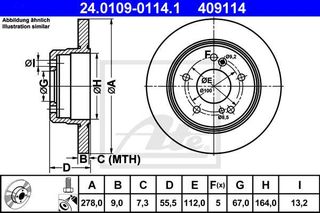 Δισκόπλακα ATE 24010901141 Mercedes-Benz C-Class Coupe CL203 1800cc C200 CGI Kompressor 170ps 2003-2008 (05098065AA,05098066AA,1244230512,2034230112,2104230112)