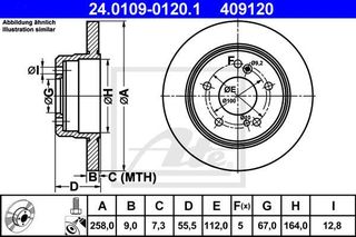 Δισκόπλακα ATE 24010901201 Mercedes-Benz 190 W201  2300cc-16 170ps 1985-1987 (2014230912,2014231112,2014231212,2024230012,A2014230912)