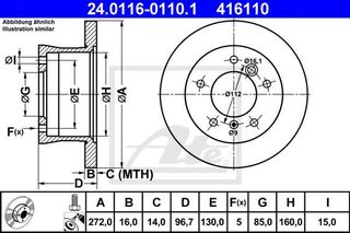 Δισκόπλακα ATE 24011601101 Mercedes-Benz G-Class Cabrio W463 4000cc G 400 CDI 250ps 2000- (2D0615601A,2D0615601D,9024230112,9024230312,9024230412)