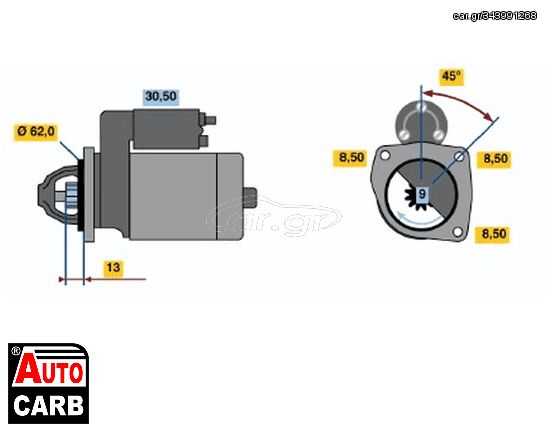 Μίζα BOSCH 0001211207 για ALFA ROMEO GT 1963-1977, ALFA ROMEO SPIDER 1966-1993