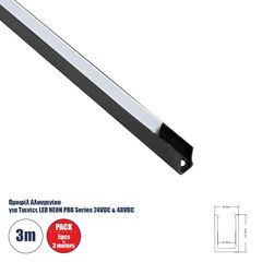 GloboStar® NEONPRO 61529-3M  Προφίλ Αλουμινίου - Βάση Στήριξης για την NEONPRO Professional Neon Flex LED 10Wm 24VDC & 48VDC με Π6 x Υ1.2cm - Μαύρο - Μ300 x Π0.8 x Υ1.3cm - Πακέτο 5 Τεμάχια των 3 Μέτρ