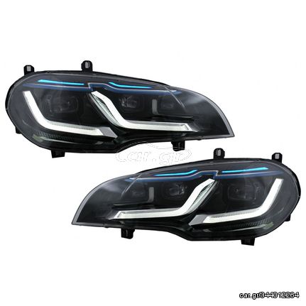 Μπροστινά Φανάρια Set Για Bmw X5 E70 07-14 Double L LED Bar Μαύρα Upgrade Xenon To Led Με Μοτέρ Carner