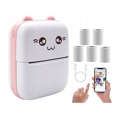 Mini Pocket BlueTooth Printer with 5 pcs of Thermal paper Pink